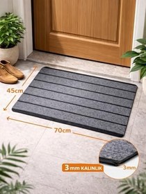 Resim Beylini Şerit Desenli Kapı Önü Paspası Kaymaz taban Dayanıklı Su Geçirmez Emici Nem Toz UV Dayanıklı 45x70cm (Gri) 
