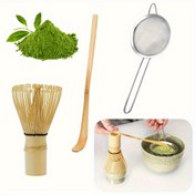 Resim 3 adet / takım Geleneksel Matcha Başlangıç Seti, Bambu Çırpıcı (Çasen), Kepçe (Çaşak), Paslanmaz Çelik Süzgeç, Temel Matcha Çay Yapma Kiti 