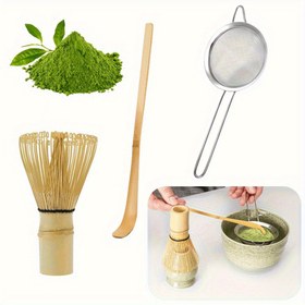 Resim 3 adet / takım Geleneksel Matcha Başlangıç Seti, Bambu Çırpıcı (Çasen), Kepçe (Çaşak), Paslanmaz Çelik Süzgeç, Temel Matcha Çay Yapma Kiti 