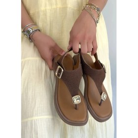 Resim Shoegar Jande Kahverengi Deri Tozu Parmak Arası Sandalet 