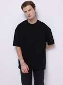 Resim Oversize Fit Yuvarlak Yaka Düz Erkek Siyah Kısa Kol Tişört Colin's