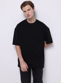 Resim Oversize Fit Yuvarlak Yaka Düz Erkek Siyah Kısa Kol Tişört 