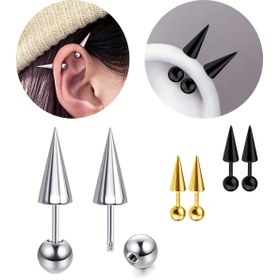 Resim 2 adet / Lot Paslanmaz Çelik Spike Helix Delme Küpe Şeytan Kulak Yığını Kıkırdak Punk Tarzı Vücut Delme Takı 