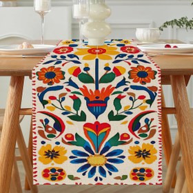Resim 1 Adet Meksika Halk Sanatı Çiçekli Masa Koşucusu - Canlı Cinco de Mayo & Karnaval Dekoru, Dayanıklı Polyester Dikdörtgen Mutfak Yemek Masası Örtüsü için Şenlikli Ev Partisi Süslemesi, Meksika Parti Süslemeleri, Renkli Tasarım 