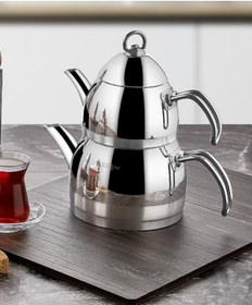 Resim Zümrüt Orta Boy Gümüş Saplı Çelik Çaydanlık 