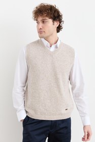 Resim Erkek V Yaka Kalın Klasik Yün Süveter Desen - Açık Lacivert / 2XL 
