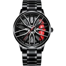 Resim Mumall Erkekler Için Araba Saatleri, Su Geçirmez Paslanmaz Çelik Japon Kuvars Bilek Izle Spor Araba Jant Hub Tasarımlı Erkek Saatleri (Yurt Dışından) 