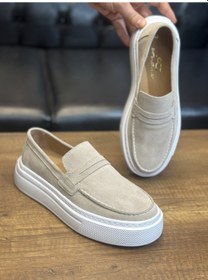 Resim Süet Deri Ultra Rahat Babet Ayakkabı Bej 