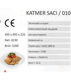 Resim Uğur Elektrikli 2000W Termostatlı Katmer - Gözleme - Yufka Sacı 