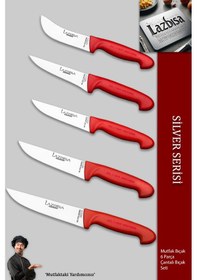 Resim Silver Serisi Çantalı 5 Li Mutfak Gastronomi Bıçak Seti Mft-254 Kırmızı - Siyah 