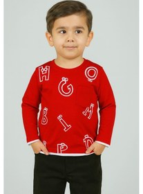 Resim Harf Baskılı Mevsimlik Erkek Çocuk Sweatshirt-90757 Kırmızı 