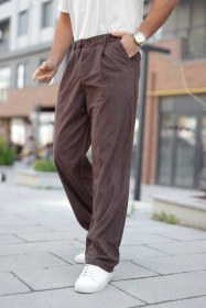 Resim Hazego Erkek Kadife Baggy Pantolon Koyu Kahverengi 