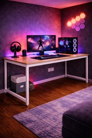 Resim Flinder Çam/Beyaz Oyuncu Masası 60x140 Cm, Beyaz Renk Bilgisayar Masası, Gamer Masası, Gaming Masa 