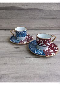Resim Konyax Olıvıa 2 Kişilik Çift Desenli Kahve Fincanı Seti Çok Renkli 