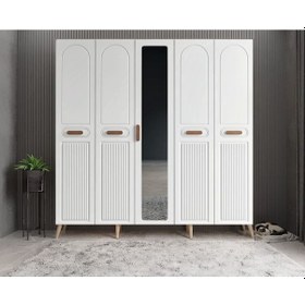 Resim Violin Membran 5 Kapaklı Portmanto Montaj Dahil Meşe Beyaz 175 Cm 