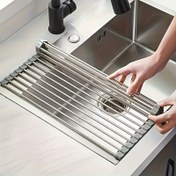 Resim 1 adet, Lüks Paslanmaz Çelik Rulo-Up Bulaşık Kurutma Rafı - Lavabo Üstü Tasarımıyla Yerden Tasarruf, Çok Fonksiyonlu Bulaşık Süzgeç Rafı, Taşınabilir Rulo Raf, Lavabo Matı, Kolay Saklama, Paslanmaz, Dayanıklı ve Kompakt Mutfak Aracı, Süzgeç Rafı 