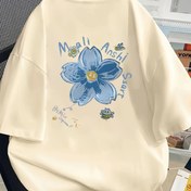 Resim Kadınlar İçin Y2K Tarzı Bol Kesim Kısa Kollu Tişört - %100 Karikatür Çiçek Baskılı "Mama I Want Candy" Grafikli, Açık Bej Gevşek Yuvarlak Yaka Üst Bahar Yaz Sonbahar Günlük Giyim 