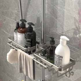 Resim Tek Banyo Depolama Rafı, Duş Başlığı Düzenleyici Sepet, Banyo ve Mutfak Musluğu için Uygun 