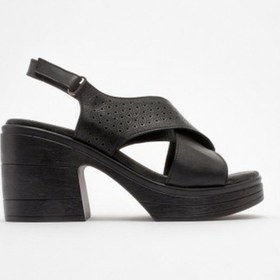 Resim Modena Kadın Hakiki Deri Çapraz Bantlı 7 Cm Topuklu Comfort Sandalaet 1002 Çok Renkli 