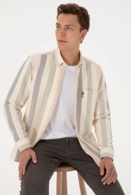 Resim U.S. Polo Assn. Erkek Krem Uzun Kollu Çizgili Gömlek 50308261-VR183 