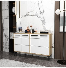 Resim Zerkaconcept Marden Konsol Tv Sehpası Tv Ünitesi Meşe Gövde Beyaz Kapak 