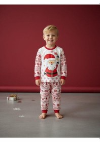 Resim Zekids Çocuk Pamuklu Yılbaşı Temalı Noel Baba Baskılı Pijama Takımı-16589 Renklı 