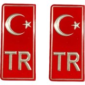Resim Daihatsu Materia Uyumlu Plaka Tr Damla Etiket Türk Bayrağı 2'li / Tr Damla Sticker Su Geçirmez Solmaz 4,5 x 10 cm 