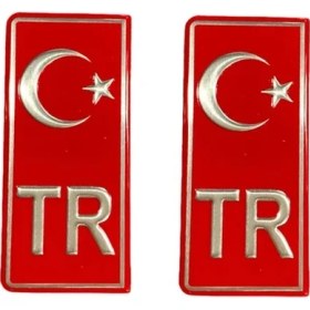 Resim Daihatsu Materia Uyumlu Plaka Tr Damla Etiket Türk Bayrağı 2'li / Tr Damla Sticker Su Geçirmez Solmaz 4,5 x 10 cm 