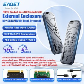 Resim EAGET M.2 NVME SSD Adaptörü - Çift Protokol, Alüminyum Dış Mekan için PCIe ve NGFF SATA SSD'ler, USB 3.2 Gen 1, Taşınabilir Solid State Sürücü Kılıfı, 10 Gbps'ye kadar Destek, SATA SSD Dahil Değil, Taşınabilir Solid State Sürücü Mekanı | Şık Tasarım | Alüminyum Alaşım Mekan 