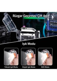 Resim Valkyrie Ip56 Su Geçirmez Çift Arc Elektrikli Çakmak Type-c Şarjlı Işıklı & Güç Göstergeli Siyah 