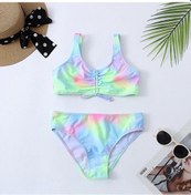 Resim Batik Kız Mayo Çocuklar 7-16 Yıl Iki Parçalı Çocuk Mayo Dantelli Ön Bikini Seti Genç Mayo 2022 Beachwear Yeşil 