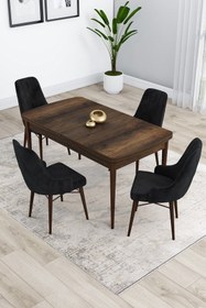Resim Canisa Kar Serisi Barok Ahşap Desen 80x132 Açılabilir Mdf Mutfak Masası Takımı 4 Siyah Sandalye 