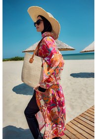 Resim Remsa Mayo Remsa Tesettür Mayo Üzerine Tek Kaftan Kimono Pareo Oranj Rp034 Festival Oranj 