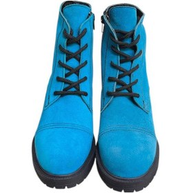 Resim Mavi Hakiki Süet Bağcık Detay Yandan Fermuarlı Kalın Topuk Bot Mavi 