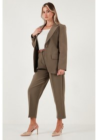 Resim Lela Regular Fit Kruvaze Yaka Kemerli Blazer Bayan Ceket 6839367 Haki 