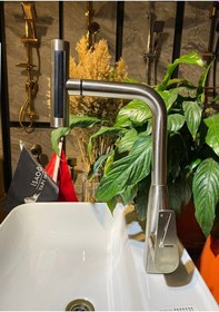 Resim İsaoğlu Yapı Mat Krom Mutfak Bataryası Spiralli Evye Musluğu Şelale Akışlı 4 Fonksiyonlu Armatür Krom 