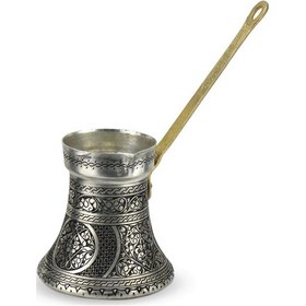 Resim İşlemeli Eskitme Kalın Bakır Sütlük Cezve 