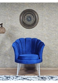 Resim Zafir Tekli İstiridye Beyaz Boyalı Telli Ayak Çay Seti Koltuk Tekli Berjer , Balkon, Salon, Ofis Mavi 