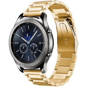 Resim Samsung Galaxy Watch 46mm (22mm) Uyumlu Kordon Paslanmaz Metal Baklalı Tasarım KRD-04 Kayış Gold 