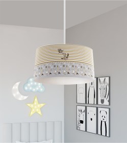 Resim BAMBAŞKA MODA BEBEK VE ÇOCUK ODASI Kahverengi Denizci Desenli Avize 