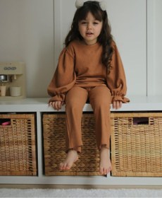 Resim Asortik Kids Kız Çocuk Bürümcük Kumaş 2'li Set Balon Kol Bluz + Pantolon-F110-JLB-083 