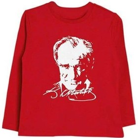 Resim Unisex Atatürk Baskılı Uzun Kol T-shirt-8910 Kirmizi 