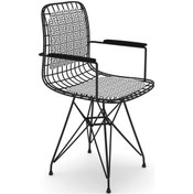 Resim Knsz kafes tel sandalyesi 1 li mazlum syhtalen kolçaklı sırt minderli ofis cafe bahçe mutfak 