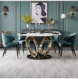 Resim Metal Yuvarlak Gold Yemek Masası 