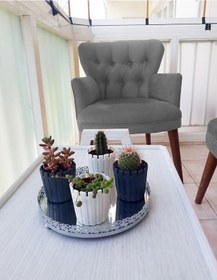 Resim Azra Mobilya Çay Seti Koltuk Takımı - Düz Renk - Ahşap Ayak - Babyface Kumaş - Gri Gri 