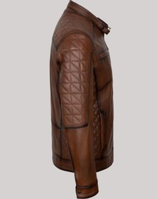 Resim Hakiki Kuzu Derisi Kahverengi Erkek Deri Mont Omuz Kol Işlemeli Deri Ceket Kahverengi 