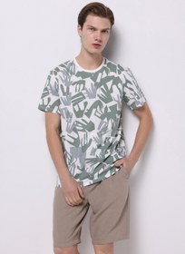 Resim Regular Fit Yuvarlak Yaka Pamuklu Baskılı Erkek Yeşil Kısa Kollu Tişört 