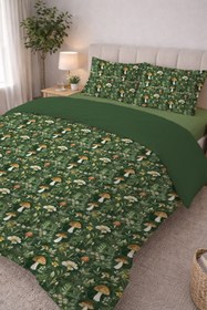 Resim Evmila Minik Mantarlar Desenli Nevresim Takımı - 220x240 Cm Nevresim + 50x70 Yastık kılıfı + 180x200 Cm Çarşaf 