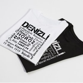 Resim Denizli Iline Özel Tasarımlı Baskılı Tişört Siyah Kısa Kollu - Bisiklet Yaka T-shirt 