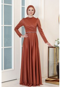 Resim Raika Moda Parıltılı Işıl Tesettür Büyük Beden Abiye Soğan Kabuğu 